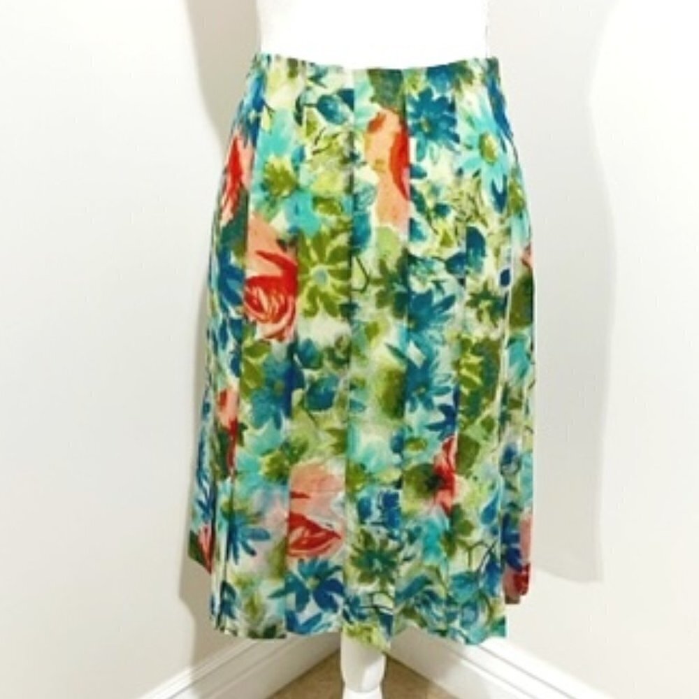 Ann Taylor Floral A-Line Skirt in Blue, Green, Red